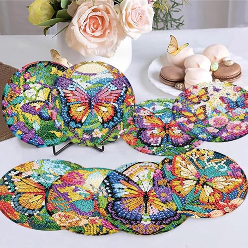 8 Pack Diamond Art Coasters,Butterfly Diamond Painting Coasters Kits - color: Butterfly Coasters-C