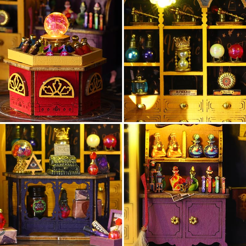DIY Book Nook Kit - Miniature Dolls House Kit with Furniture and LED Light, 3D Puzzle Wooden Art Bookends, Model Kits for Adults to Build (Magic Energy Station) - style: Baroque