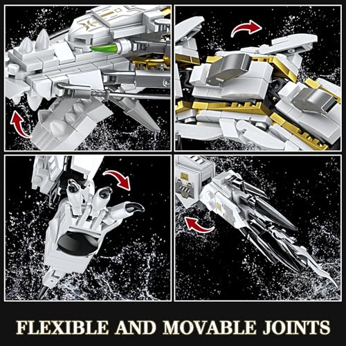 HIGH GODO Dragon Building Blocks Sets for Adults, White Mechanical Dragon Animal Building Model Collectible Display Toys, Cool Creative Gifts for Teens Fans (1485 Pieces) - style: White Hurricane Dragon