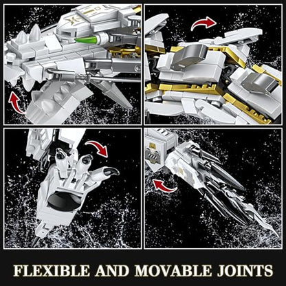 HIGH GODO Dragon Building Blocks Sets for Adults, White Mechanical Dragon Animal Building Model Collectible Display Toys, Cool Creative Gifts for Teens Fans (1485 Pieces) - style: White Hurricane Dragon