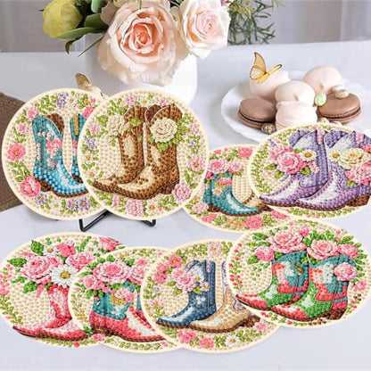 8 Pack Diamond Art Coasters, Boots Diamond Painting Coasters - color: Boots Coasters