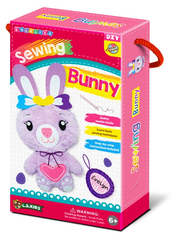 C.S. Kids Magic World DIY Personalised Sewing Kit - Bunny |Frist Sewing Arts & Crafts Gifts | Educational Sewing Kit for Kids | Sew Your Own (Safety Needle & Instruction Included)