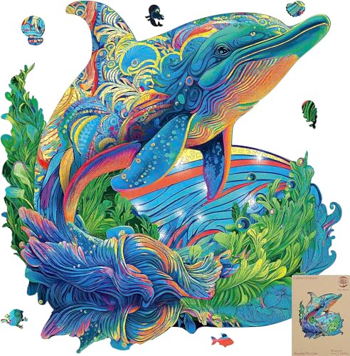 Mys Aurora Wooden Puzzles, Dolphin Jigsaw Puzzles 500 Pieces - color: Dolphin, size: 500 Pieces