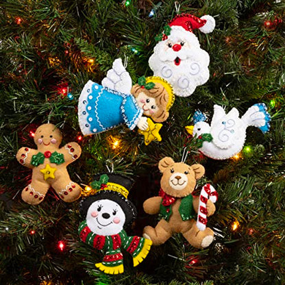 Bucilla Felt Applique 6 Piece Ornament Making Kit, Holiday Favorites, Perfect for DIY Arts and Crafts, 89577E