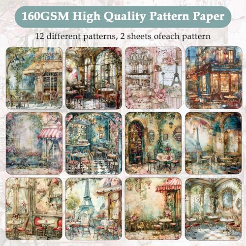 24 Sheets 6"x6" Scrapbook Paper Single-Sided Pattern Decorative Paper - color: 24 sheets-Paris Cafeteria