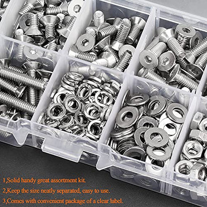 HELIFOUNER 360 Pieces M4 x 6mm /8mm /10mm /12mm /16mm /20mm, 304 Stainless Steel M4 Countersunk Socket Cap Screws Nuts Washers Kit - size: ['M4']