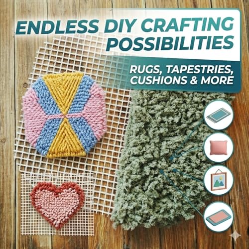 19.7x19.7 Inch Complete Latch Hook Canvas Kit - Includes Wooden Crochet Hook & Yarn Cutter Tool - DIY Rug Making Mesh Cloth Set for Crafting (19x19in Mesh +Hook+Cutter) - color: 19x19in Mesh +Hook+cutter