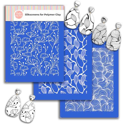 Weavy Leaf Silk Screen Stencils for Polymer Clay, 3 PCS Contour line Leaf Pattern Silkscreen for Polymer Clay Earring Making, Reusable Silk Screen Stencils for Polymer Clay SSCMB-52 - color: Weavy leaf