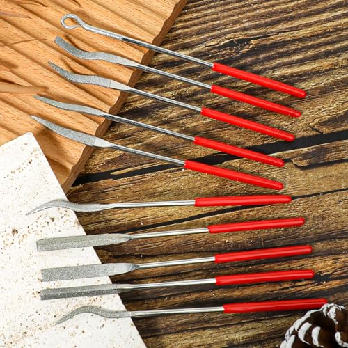 KALIONE 10Pcs Small File Set Diamond Needle File Set, Curved Files Tool, Mini Metal File Diamond File, Miniature and Model Files, File Jewelry Stone Carving Tools(140mm/5.5inch)