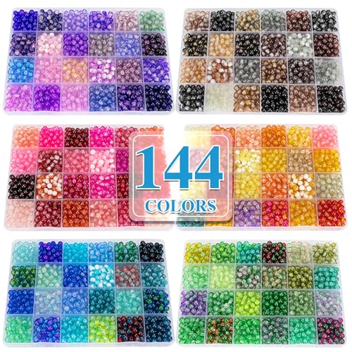 XSEINO About 7200pcs 144 Colors 6mm Crackle Glass Beads Bracelet Making Kit - color: All 6 Series