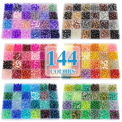 XSEINO About 7200pcs 144 Colors 6mm Crackle Glass Beads Bracelet Making Kit - color: All 6 Series