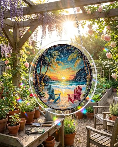 Acrylic Jigsaw Puzzle Suncatcher - Beach Sunset - color: Beach Sunset, size: S-7.4in*7.4in