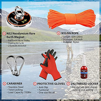 FINDMAG 500 LBS Neodymium Fishing Magnet Kit, 2.36 Inch Magnet Fishing - size: 500 LB Single Sided Magnet Kit