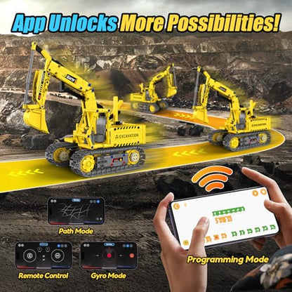 Robot Building Kits, 5-in-1 Stem Toys for Boys Age 8-14, APP & Remote Control Excavator Kids Construction Toys, Programmable Erector Sets, Educational Robotic Kit Gifts for Girls Boys (555 PCS) - style: 5-In-1