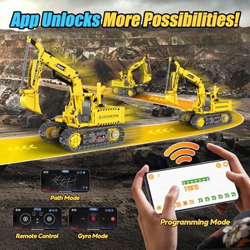 Robot Building Kits, 5-in-1 Stem Toys for Boys Age 8-14, APP & Remote Control Excavator Kids Construction Toys, Programmable Erector Sets, Educational Robotic Kit Gifts for Girls Boys (555 PCS) - style: 5-In-1