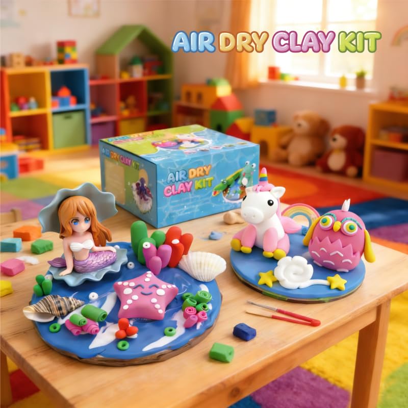 Air Dry Clay Kits for Kids,Animal & Ocean Theme,Modeling Clay for Kids, DIY Model Magic Clay with Sculpting Tools and Tutorials,20 Boxes Molding Clay,Ultra Light,Soft & Non-Sticky,Arts and Crafts Gift - color: Animal & Ocean Theme