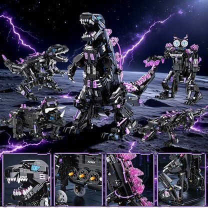 5-in-1 STEM Dinosaur Robot Building Kit, 935PCS App & Remote Control, Rebuild into T-Rex, Triceratops, Crocodile, Robot & Monster, Engineering Gift for Boys & Girls Ages 8+