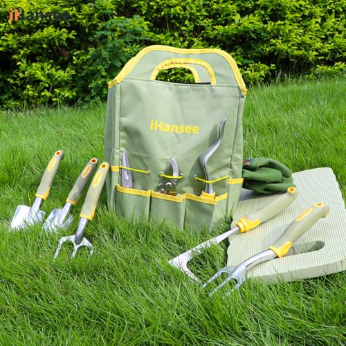 Green Garden Tools Set 12-Piece, Gardening Gifts for Women Men - color: green
