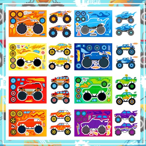 24 Sheets Make Your Own Monster Truck Stickers for Kids, Party Favors, Birthday Gifts, Classroom Rewards, Truck Crafts for Boys and Girls - color: Monster Truck