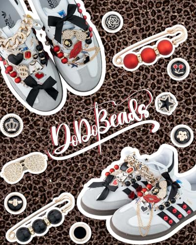 DoDoBeads 85 Pcs Junk Socks Charms Kit, Black and Red Charms for Socks, Brooches and Pins for Women, ShoeCharms with Bows, Sneakers DIY Kit with Pearls Rhinestones Chains - color: Black and Red