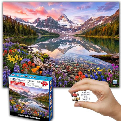 Think2Master Glacier Lake Reflections 1000 Pieces Large Format Jigsaw Puzzle: 13+, Teens, Adults & Families. Rocky Mountains Alpine Lake. Great Gift for Nature, Hiking, Camping. Size: 26.8” X 18.9” - style: Glacier Lake Reflections