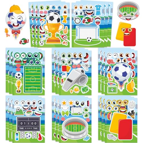 24 Sheets Soccer Make a Face Sticker, Make Your Own Soccer Stickers Mix and Match Sticker for Home School Classroom Crafts Activities Reward Birthday Party Favors - style: Soccer