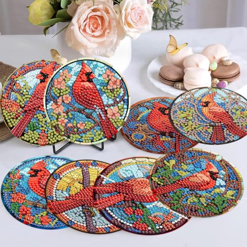 Christmas Cardinal Diamond Art Coasters Kit,8 Pcs Diamond Painting Coasters - color: Cardinal