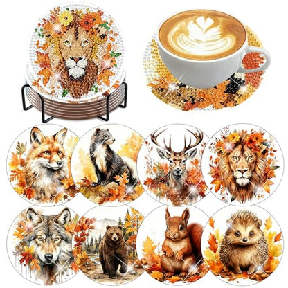 Diamond Art Coasters Kits, 8 Pcs Fall Animals Diamond Painting Coasters Kit - color: Fall animals