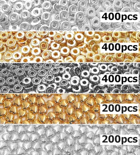 6mm Flat Round Spacer Beads, Clay Beads for Bracelets Making Kit, Heishi Polymer Flat Disc Spacer Beads for Jewelry Making, Clay Beads for Jewelry Making Gold Beads Silver (1600pcs(400Heart)) - color: 1600pcs(400Heart)