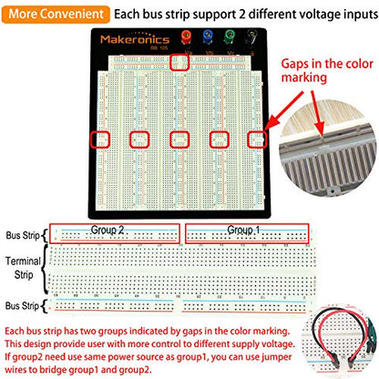 3220 Tie-point Solderless Breadboard Kit 140 U-shape 65 Jumper Wires