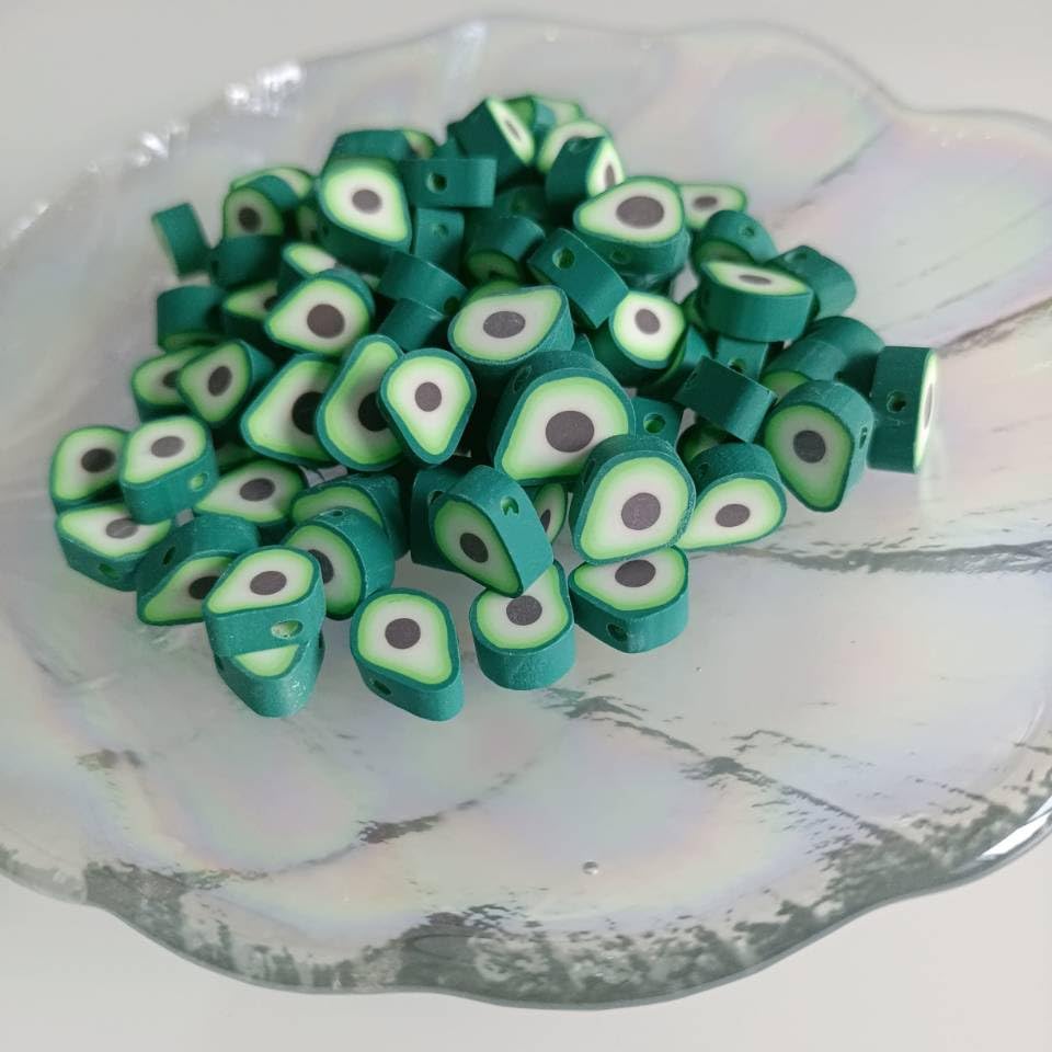 100pcs Green Avocado Polymer Clay Spacer Beads for Women Jewelry Making DIY Bracelet Necklace Hair Clip Accessories (Avocado) - color: Avocado