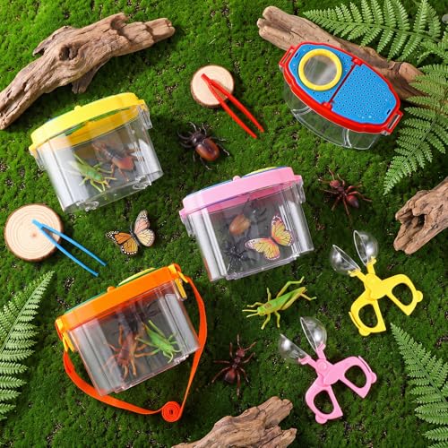 Halloscume 20 Set Bug Catcher for Kids Bug Viewer and Insects Tweezer for Students, Critter Catching Kit Magnifying Insect Cage Container Kit for Kids Outdoor Science Nature Exploration