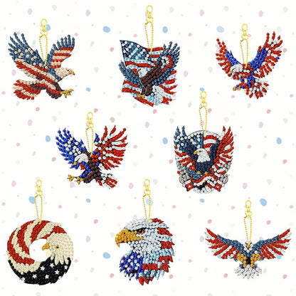 8 PCS Diamond Art Keychain Kits for Kids, DIY Diamond Painting Crafts, Beginner Art Kit, Arts & Crafts Gift - color: Patriotic Eagle
