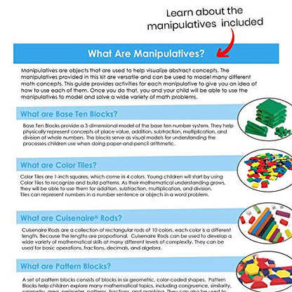 hand2mind-93538 Take Home Math Manipulatives Kit for Kids Grade K-2, with Snap Cubes, Base Ten Blocks, Cuisenaire Rods, Pattern Blocks, Color Tiles and Learning Clock, Homeschool Supplies (292 Pieces) - style: Set of 1