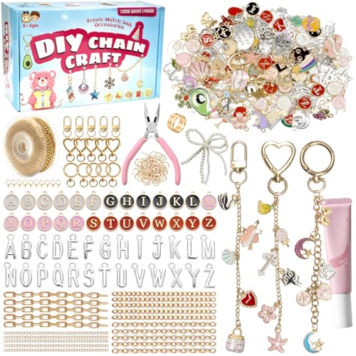 348Pcs Charms Lip Gloss Keychain Making Kit,DIY Craft with Charms,Key Chain Hooks,Jump Rings,Lobster Clasps,Chains & Tools,Bag Charm Kit,Keychains Make Supplies for DIY Crafting and Jewelry Making - color: Burnt Olive