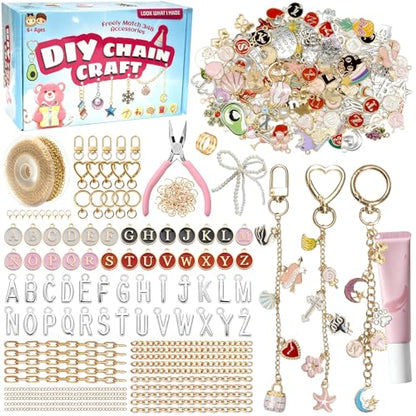 348Pcs Charms Lip Gloss Keychain Making Kit,DIY Craft with Charms,Key Chain Hooks,Jump Rings,Lobster Clasps,Chains & Tools,Bag Charm Kit,Keychains Make Supplies for DIY Crafting and Jewelry Making - color: Burnt Olive