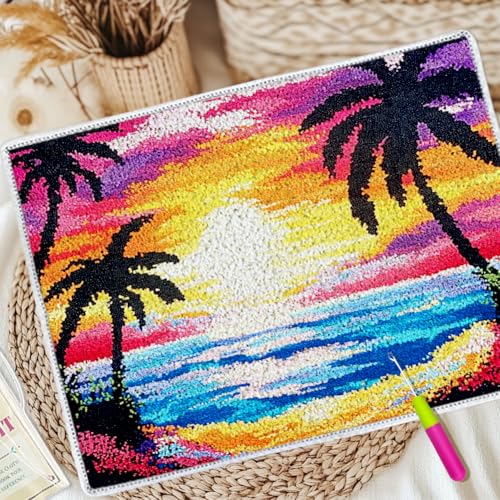 ORIGACH Sunset by The Beach Latch Hook Rug Kit for Adult, 20.5x15inch - style: Sunset