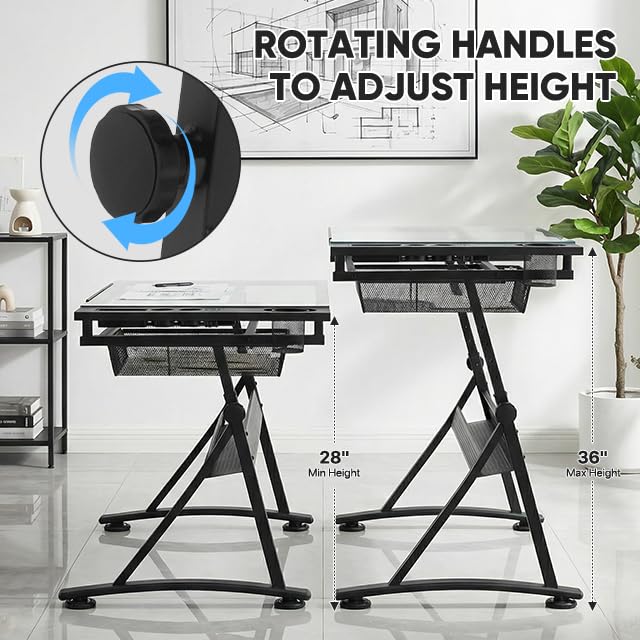 Magshion Drafting Table Adjustable Drawing Table w/Stool - color: Clear & Black
