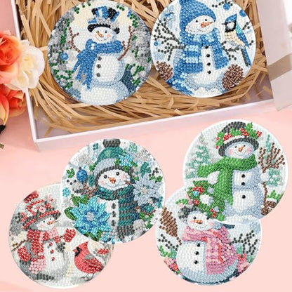 8 PCS Christmas Diamond Art Coasters Kits with Holder Cork Pads - color: Christmas Snowman a Coasters
