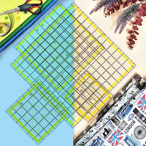 Quilting Rulers, 7 Piece Acrylic Ruler, Fabric Cutting Ruler (12.5"X12.5", 9.5"X9.5", 6"X6", 4.5"X4.5",12"x6.5",9"x3",12"x2"), Sewing & Quilting Templates
