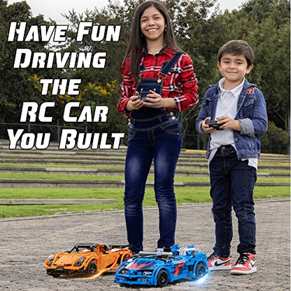 WISEPLAY STEAM Building Block RC Car Set 421 PCS - STEM Projects for Kids Ages 8-12 - Build Your Own RC Car - color: Orange Sunrise