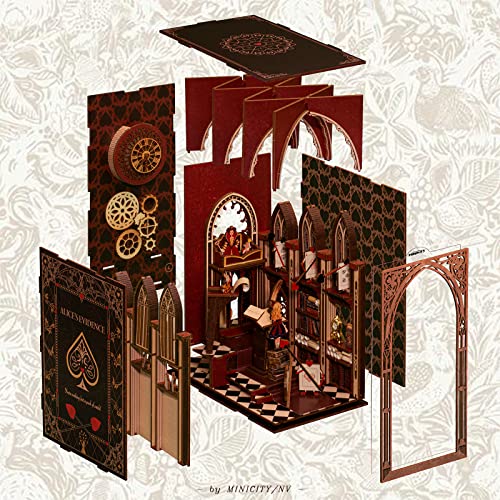 MiniCity Alice in Wonderland Book Nook Kit, Wooden Miniature House with LED - color: Alice in Wonderland