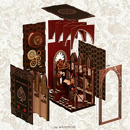 MiniCity Alice in Wonderland Book Nook Kit, Wooden Miniature House with LED - color: Alice in Wonderland