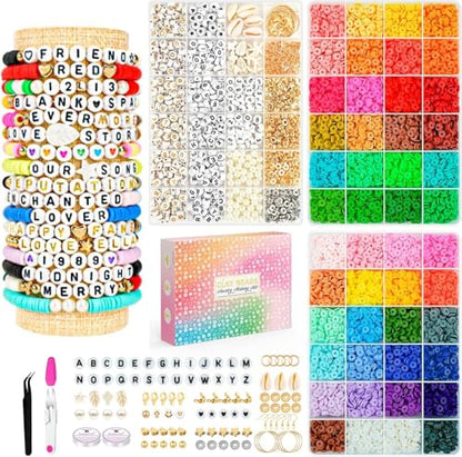 Friendship Bracelet Kit, 14,000pcs 48 Colors Bracelet Making Kit Clay Beads with Number Letter Bead Set Concert Merch Arts and Crafts Gifts for Kids Teen Girls Jewelry Making Supplies Bracelet Maker - color: Rainbow color