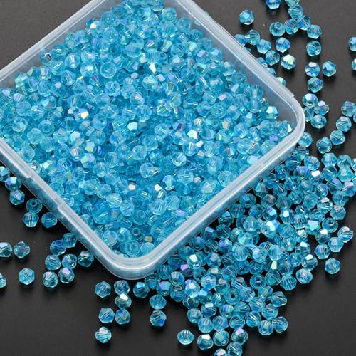 1000pcs 4 mm Bicone Crystal Beads Faceted Crystal Glass Beads Bulk for Jewelry Making DIY Necklace Bracelet Earring (Aquamarine AB Color) - color: Aquamarine AB