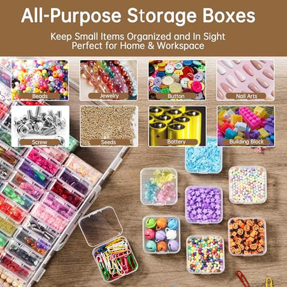 Bead Organizer Box, 60 Pack Small Clear Storage Boxes with Labels, Large Travel Craft Case with Handle, Mini Plastic Containers for Jewelry Making Diamonds DIY Pony Bracelet Screws Seeds Small Parts - size: 1 Pack 60 Pcs