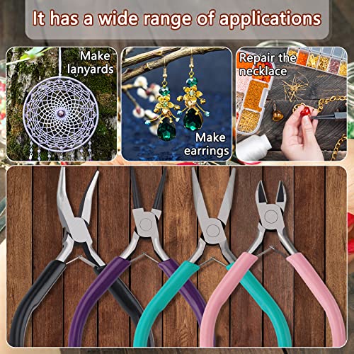 URSKYTOUS 4Pcs Jewelry Pliers Set Jewelry Making Pliers Tools Kit Include Jewelry Making Needle Nose Chain Nose Round Bent Pliers Wire Cutter for Bracelet Beading DIY Craft Jewelry Making Supplies - color: 4pcs Mix Color
