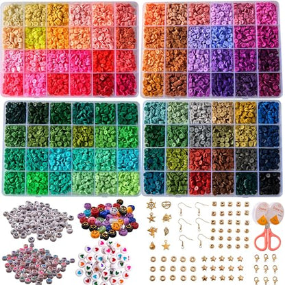 XMZCOLA Clay Beads Charm Bracelet Making kit, 12800pcs Pcs 96 Colors 6mm Flat Spacer HEI shi Beads Kits, Crafts Gifts Set for 2026 Christmas Gifts - color: 96 colors