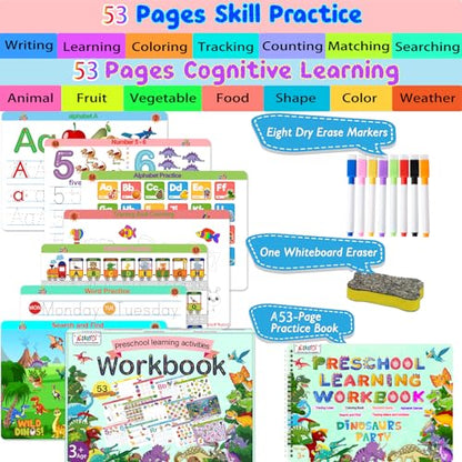 ALIANFLY Preschool Learning Activities Educational Workbook - Toddler Prek Montessori Handwriting Practice Activity Tracing Toys Busy Book for Kids, Autism Learning Materials and ABC Learning Book - color: Green - Dinosaurs