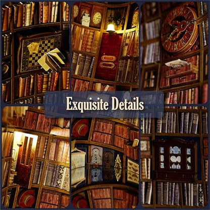 DIY Book Nook Kit, Alice in Wonderland, Dollhouse Miniature, Booknook Bookshelf Insert Alley 3D Wooden Puzzle, Bookends Model Building Kit, Gift for Teens and Adults, Falling Library - color: B-falling Library